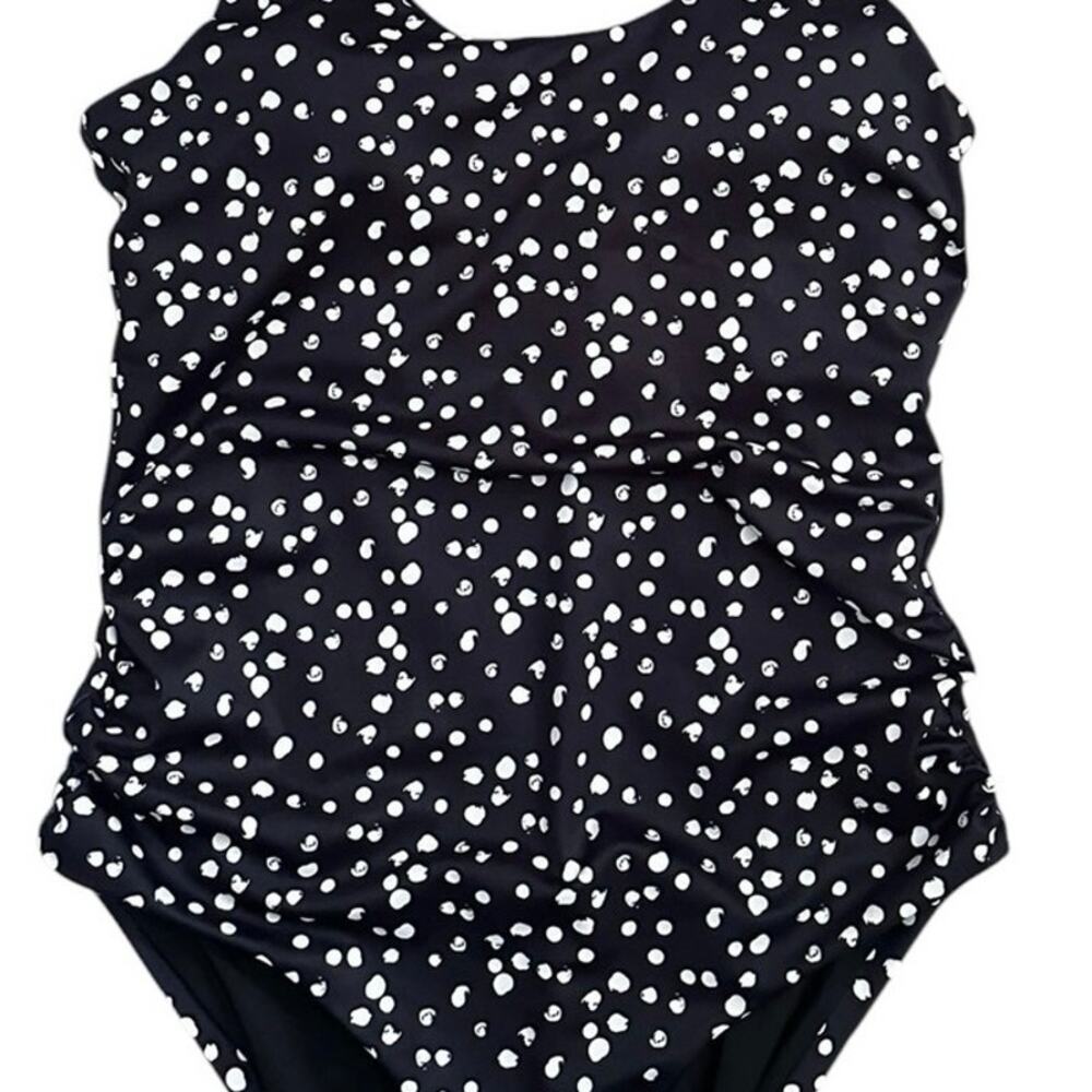 Movemama Ribbed Nursing Swimsuit Black White Scattered Dot One Piece L - Picture 9 of 9